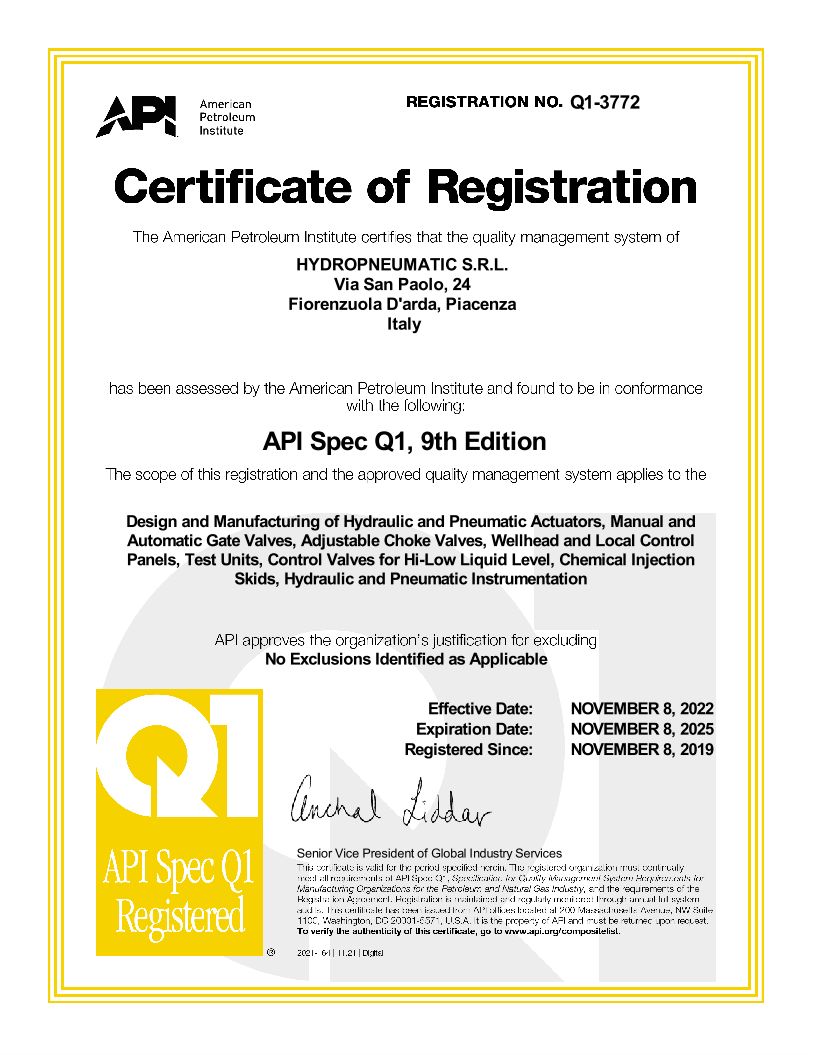 Certificate API Q1 HYDROPNEUMATIC